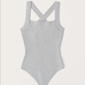 Abercrombie cross back sweater knit bodysuit in gray